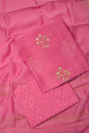 Pink Embroidered 3-Piece Silk Cotton Salwar Suit Material  - Avishya
