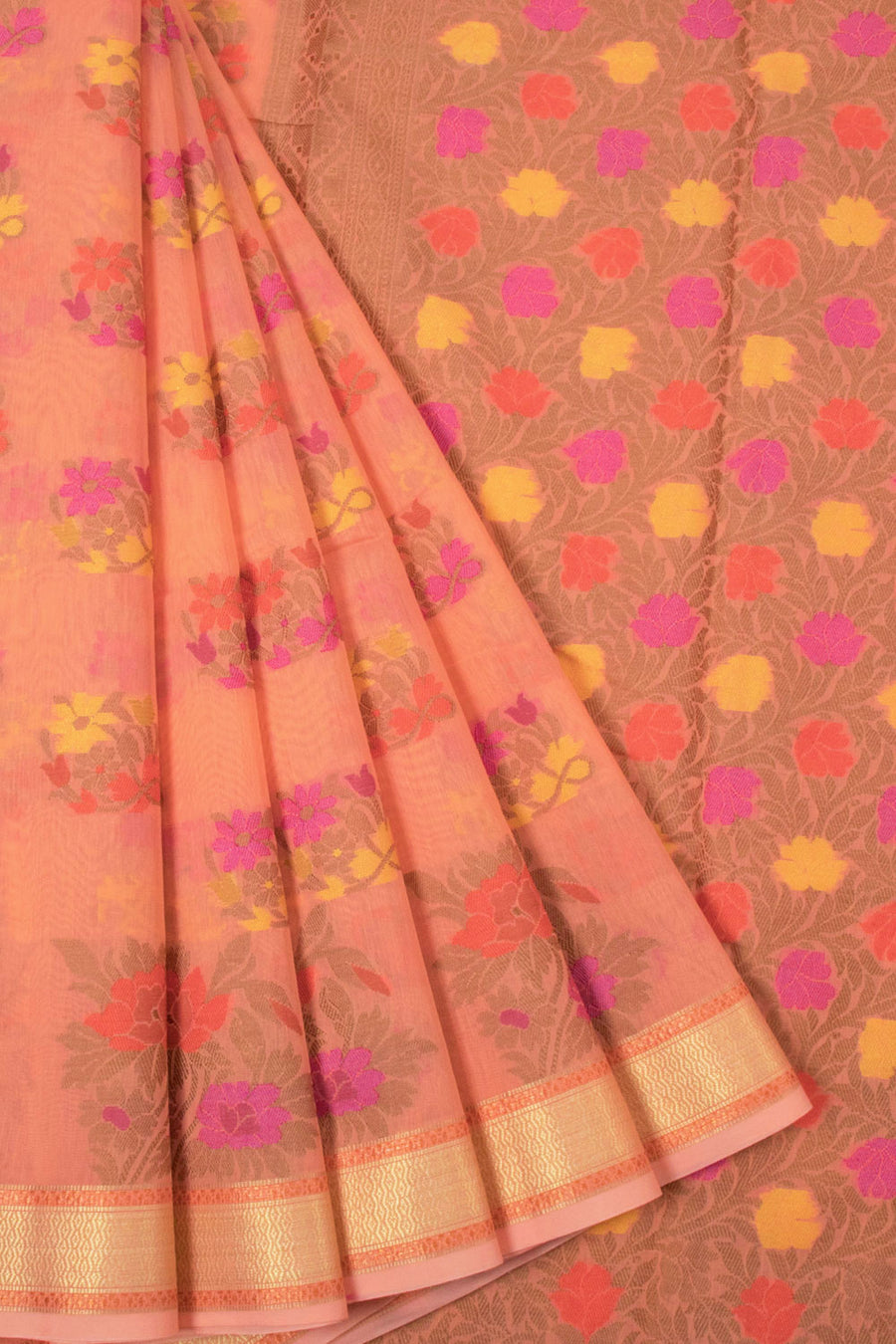 Peach Handloom Banarasi Cotton Saree - Avishya