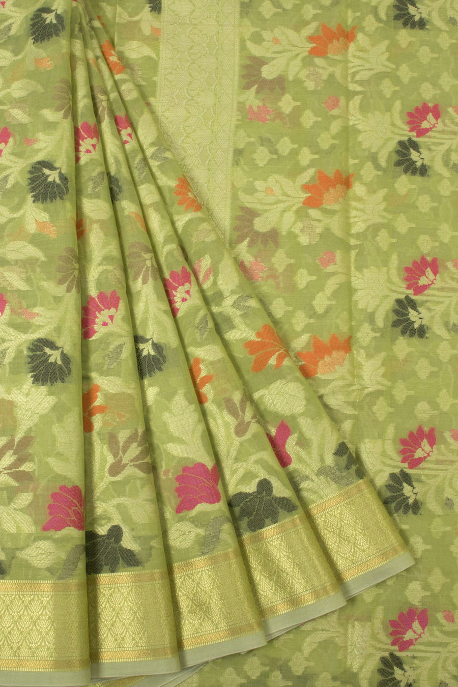 Lime Green Handloom Banarasi Cotton Saree - Avishya