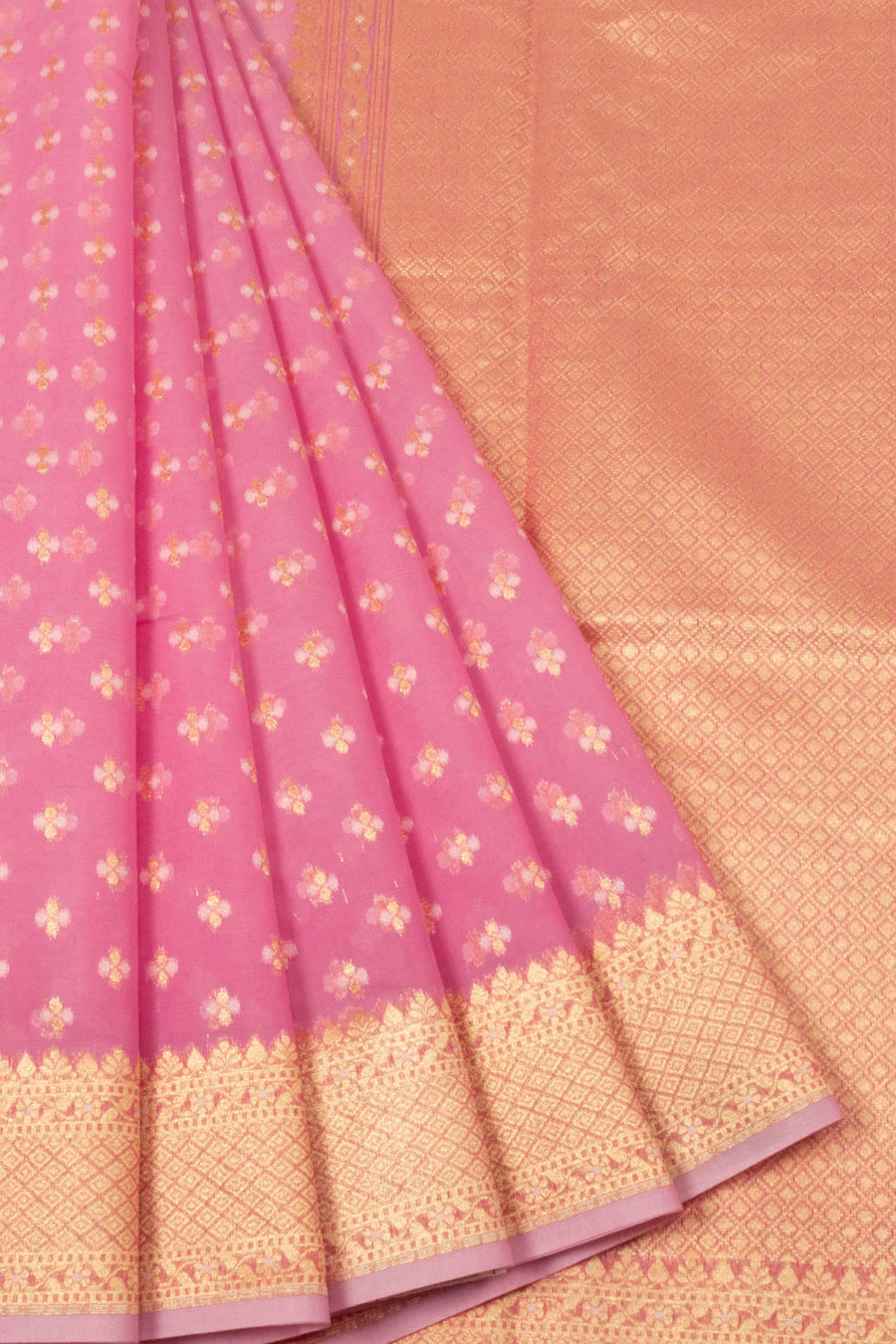 Peach Pink Handloom Banarasi Cotton Saree - Avishya