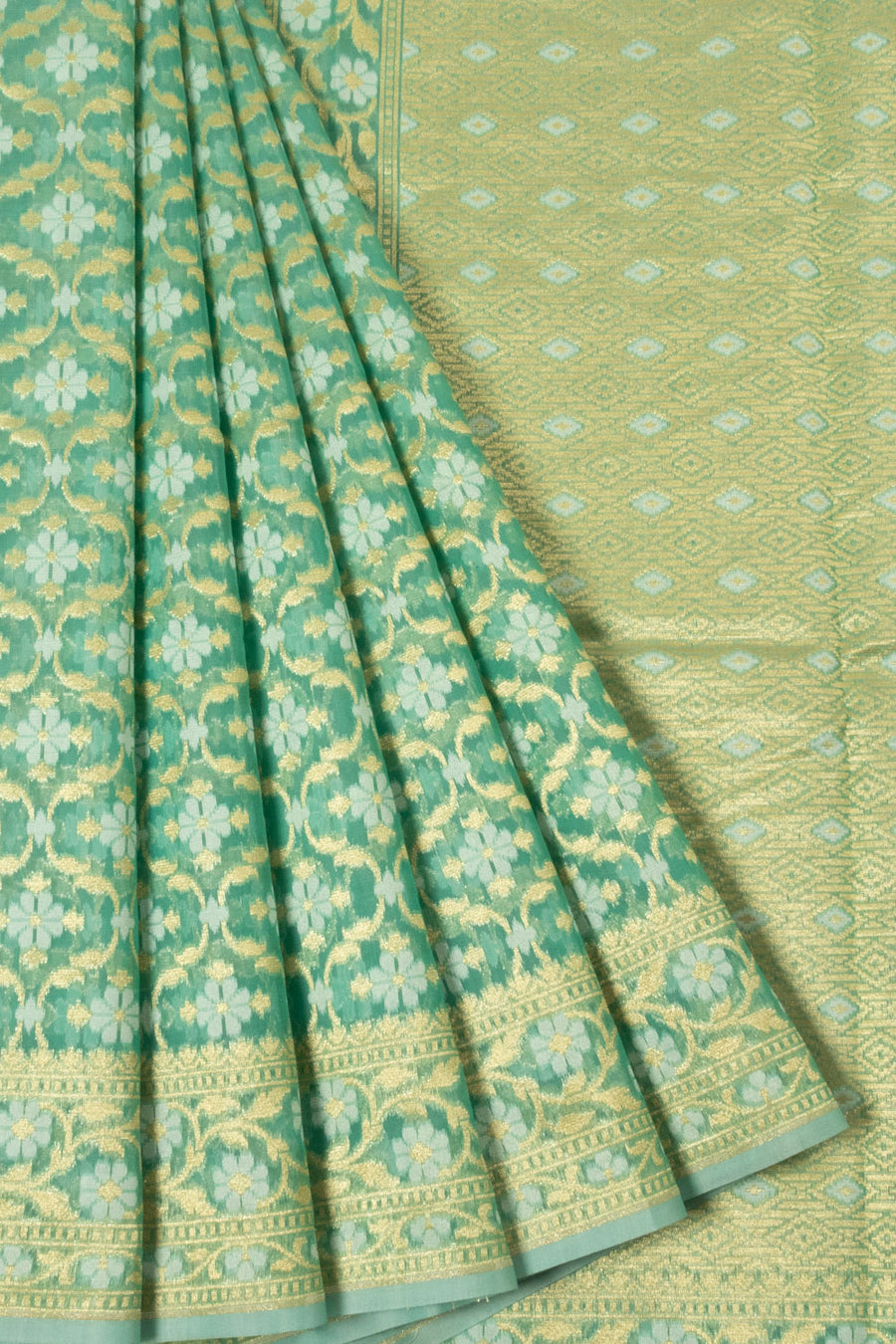 Green Handloom Banarasi Cotton Saree - Avishya