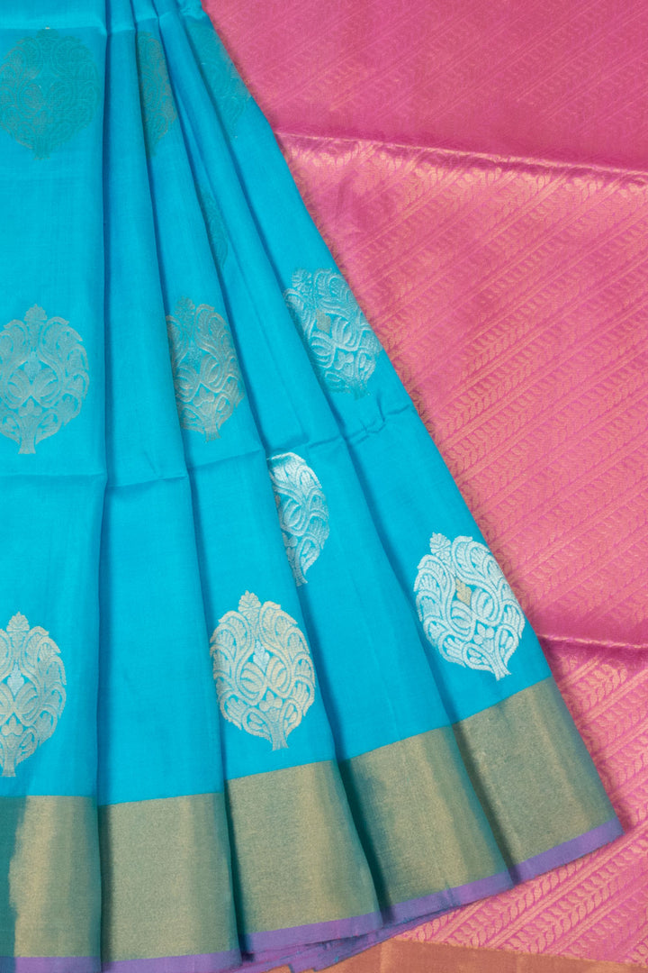 Cerulean Blue Handloom Kanjivaram Soft Silk Saree - Avishya