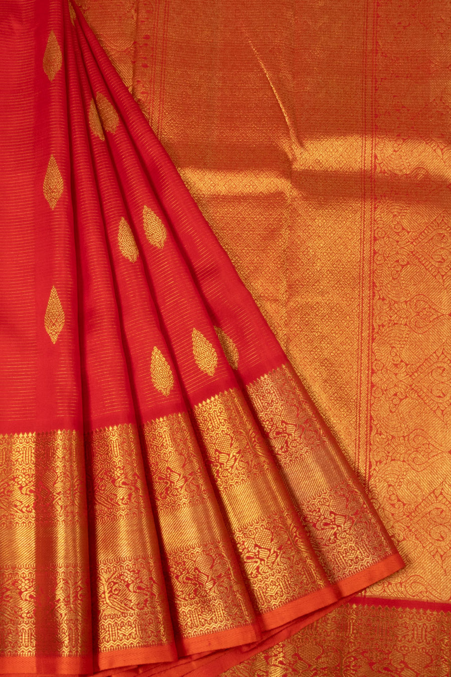Vermillion Red Bridal Kanjivaram Silk Saree -Avishya