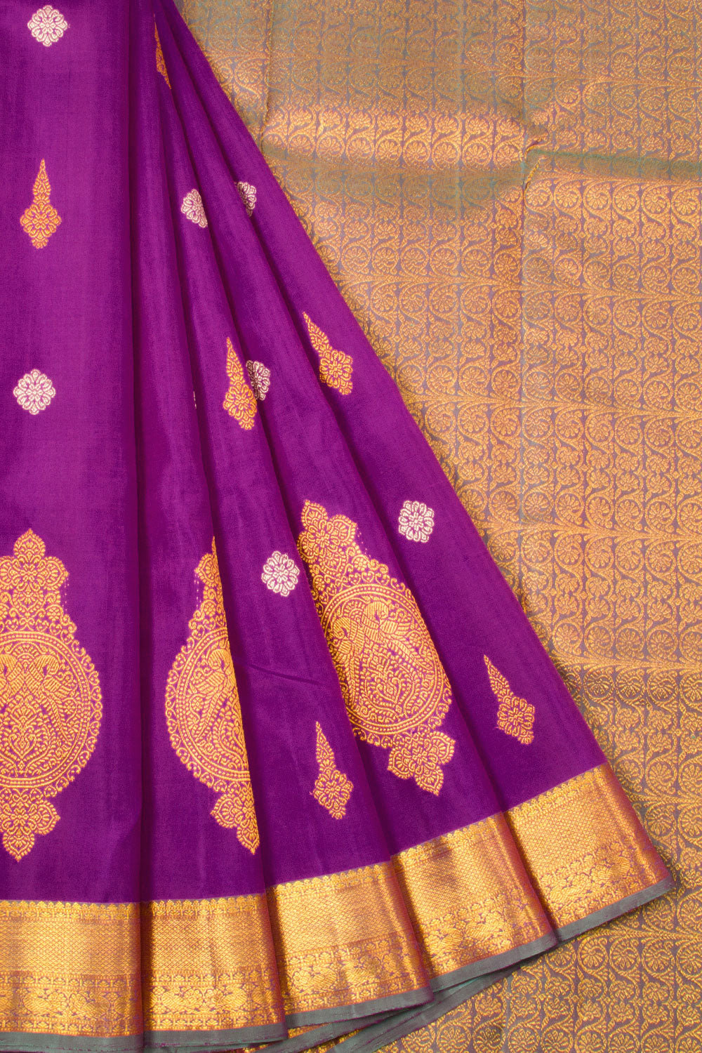 Violet Handloom Kanjivaram Silk Saree 10065273