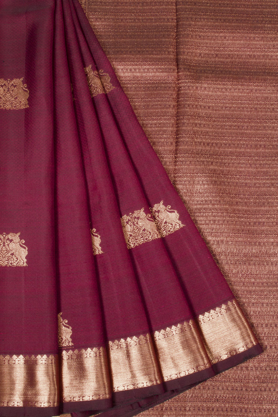 Wine Purple Handloom Korvai Kanjivaram Silk Saree  - Avishya