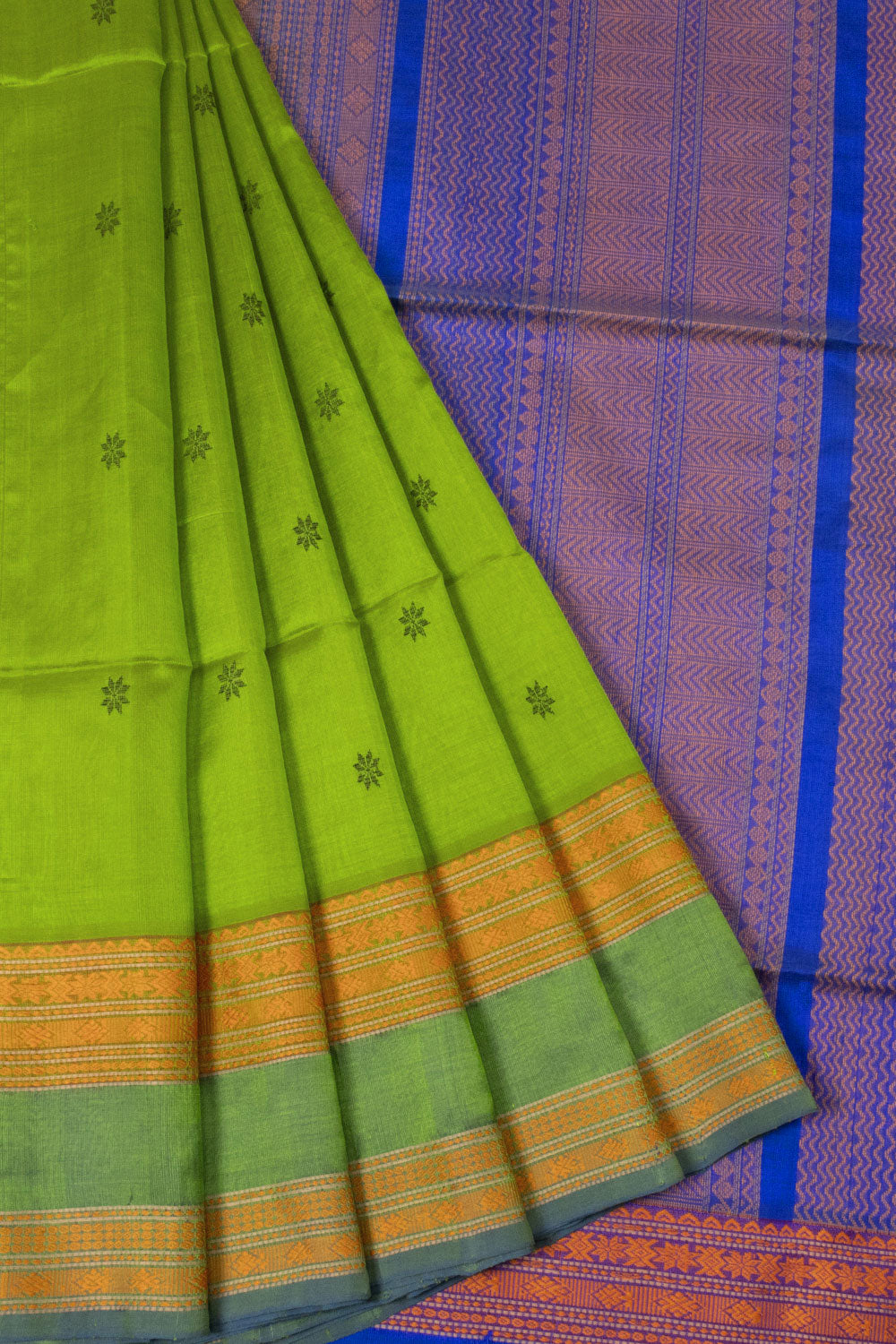 Sheen Green Handloom Kanchi Silk Cotton Saree 10065349