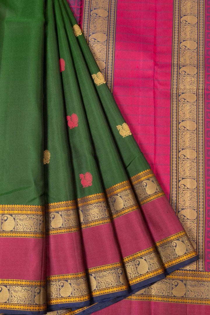 Green Handloom Thread work Kanjivaram Silk Saree - Avishya