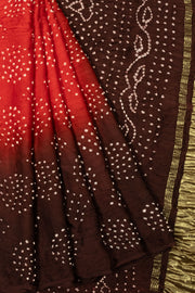 Red Handcrafted Bandhani Modal Silk Saree 10075719