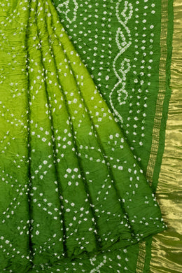 Green Handwoven Bandhani Modal Saree - Avishya