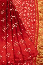 Red Handwoven Bandhani Modal Saree - Avishya