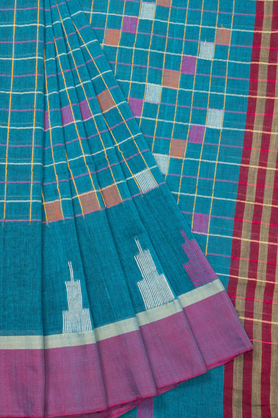 Cerulean Blue Handloom Jamdani Cotton Saree - Avishya