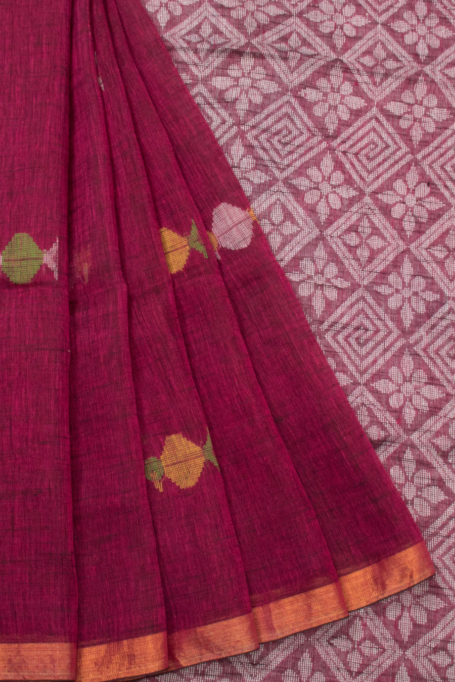 Wine Red Handloom Jamdani Linen Saree - Avishya