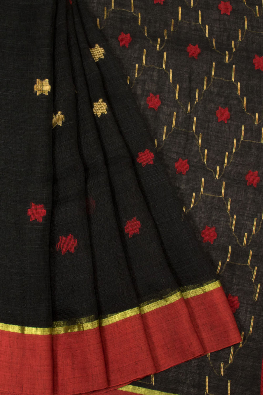 Black Jamdani Linen Saree - Avishya