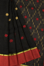 Black Jamdani Linen Saree - Avishya