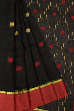 Black Jamdani Linen Saree - Avishya