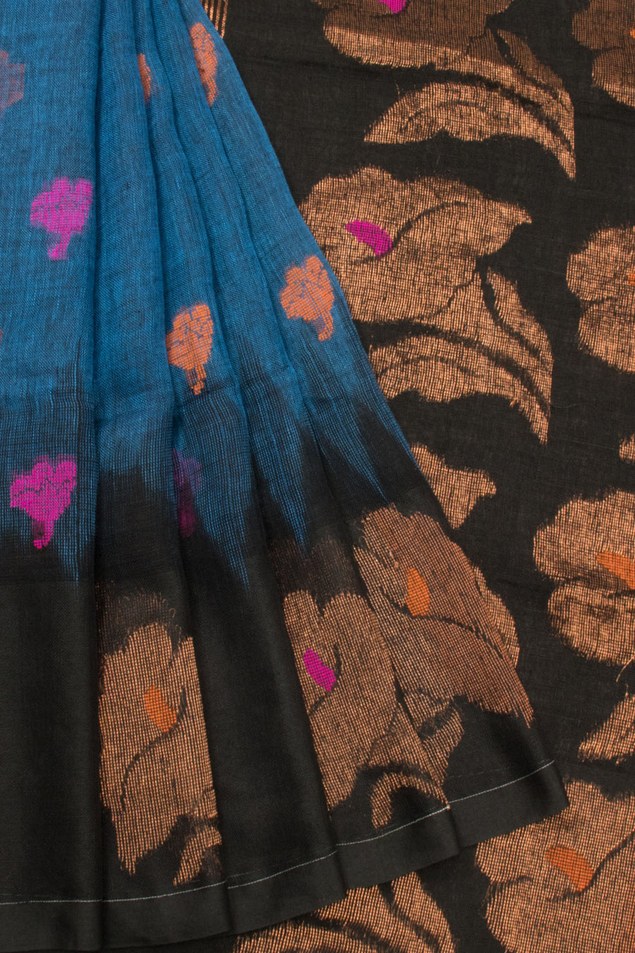 Blue Handloom Jamdani Linen Saree - Avishya