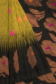 Yellow Green Handloom Jamdani Linen Saree - Avishya