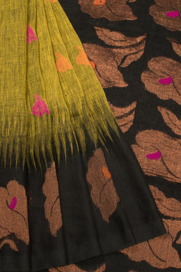 Yellow Green Handloom Jamdani Linen Saree - Avishya