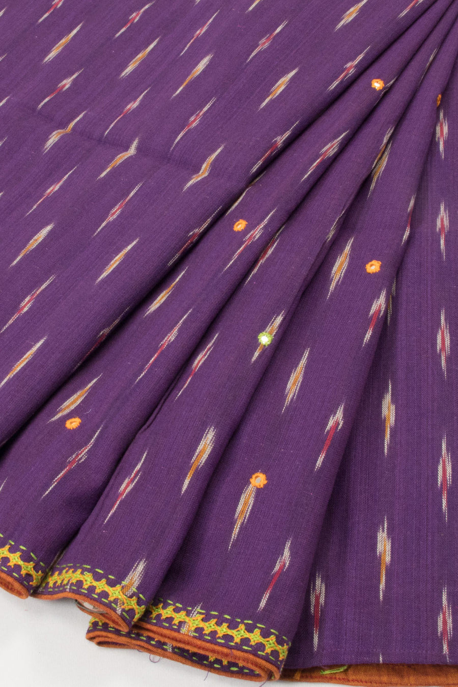 Purple Ikat Embroidered  Cotton Blouse Material  - Avishya