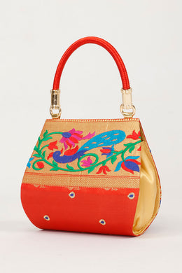 Orange Handcrafted Paithani Potli Bag - Avishya