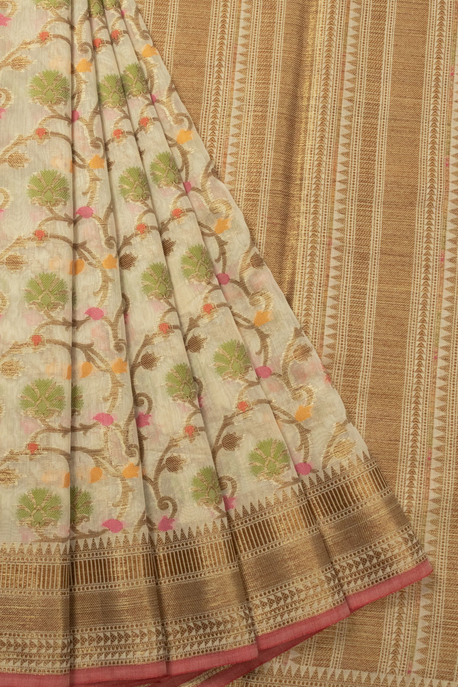 Cream Handloom Banarasi Cotton Saree - Avishya