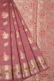 Turkish Pink Handloom Banarasi Chiniya Silk Saree 10065481