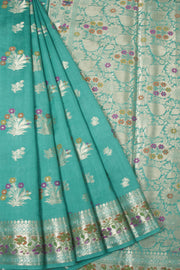 Arctic Blue Handloom Banarasi Chiniya Silk Saree 10065482