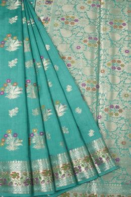 Arctic Blue Handloom Banarasi Chiniya Silk Saree 10065482