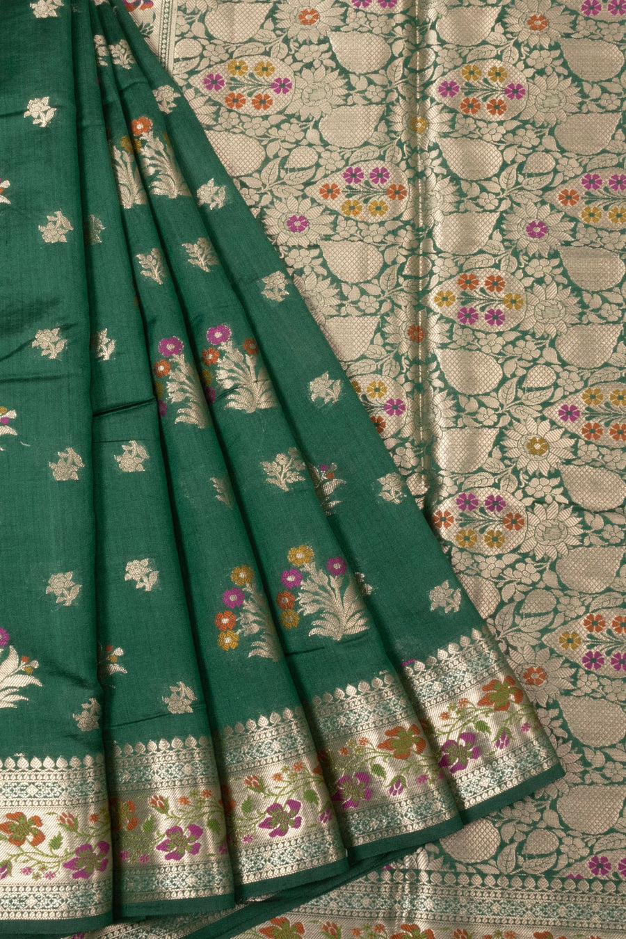 Sage Green Handloom Banarasi Chiniya Silk Saree - Avishya