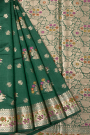 Dark Green Handloom Banarasi Chiniya Silk Saree 10065484