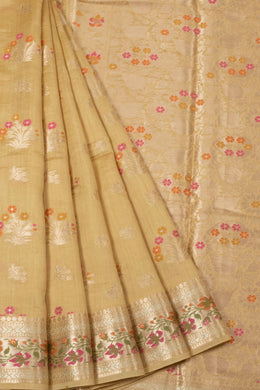 Blonde Yellow Handloom Banarasi Chiniya Silk Saree 10065485