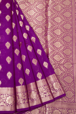 Violet Handloom Banarasi Chiniya Silk Saree 10065486