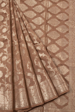 Tortilla Brown Handloom Banarasi Chiniya Silk Saree 10065487
