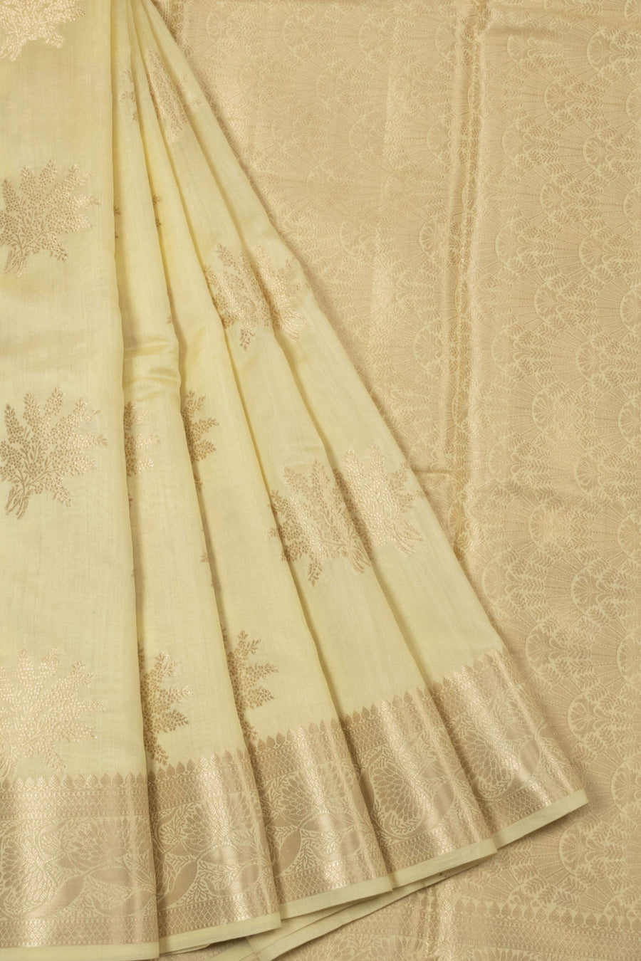 Cream Handloom Banarasi Chiniya Silk Saree- Avishya