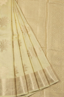 Cream Handloom Banarasi Chiniya Silk Saree 10065488