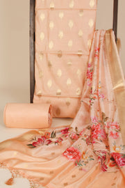 Peach 3-piece Banarasi Silk Salwar Suit Material - Avishya