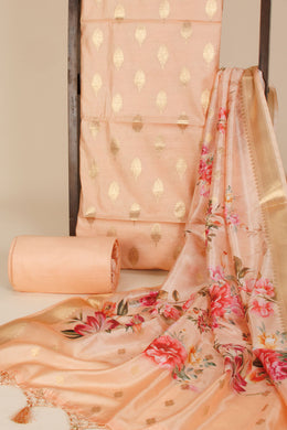 Peach 3-piece Banarasi Silk Salwar Suit Material - Avishya