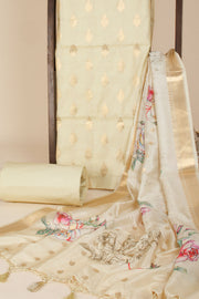 Pista Green 3-piece Banarasi Silk Salwar Suit Material - Avishya