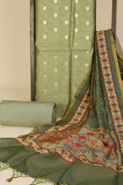Sage green Banarasi Silk 3-Piece Salwar Suit Material-Avishya