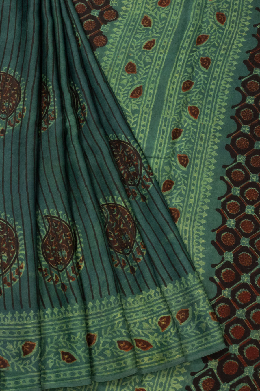 Blue Vanaspathi Hand block Printed Modal Silk Cotton Saree - Avishya