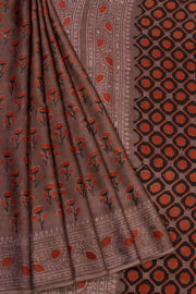 Brown Vanaspathi Hand block Printed Modal Silk Cotton Saree - Avishya