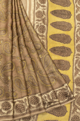 Brown Vanaspathi Hand block Printed Modal Silk Cotton Saree  - Avishya