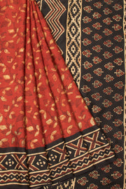 Maroon Vanaspathi Hand block Printed Modal Silk Cotton Saree - Avishya