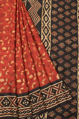 Maroon Vanaspathi Hand block Printed Modal Silk Cotton Saree - Avishya