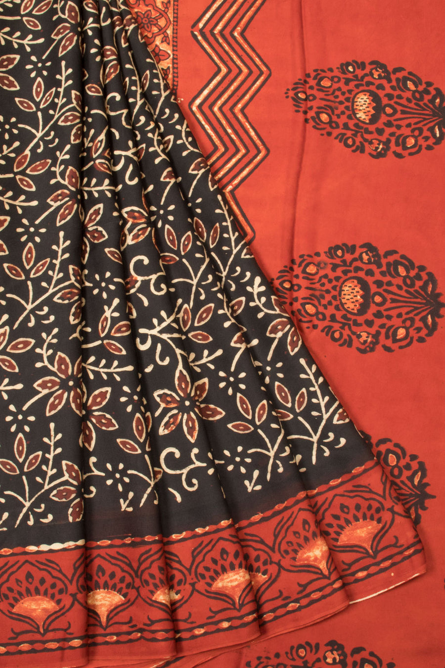 Black Vanaspathi Hand block Printed Modal Silk Cotton Saree  - Avishya