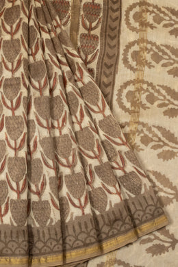 Cream Vanaspathi Hand block Printed Silk Cotton Saree - Avishya