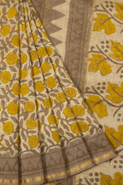 Cream Vanaspathi Hand block Printed Silk Cotton Saree - Avishya