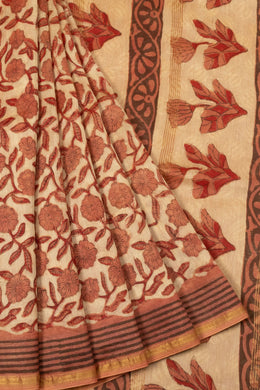 Off White Vanaspathi Hand block Printed Silk Cotton Saree  - Avishya