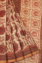 Cream Vanaspathi Hand block Printed Silk Cotton Saree  - Avishya