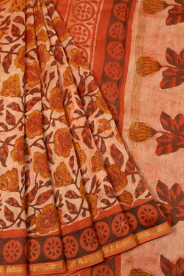 Orange Vanaspathi Hand block Printed Silk Cotton Saree - Avishya